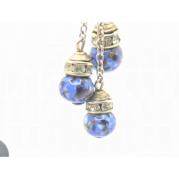 Vtg Beaded Faux Art Glass Rhinestone Dangle Drop Earrings By Kramer Of NY 3" HTF - Picture 13 of 16